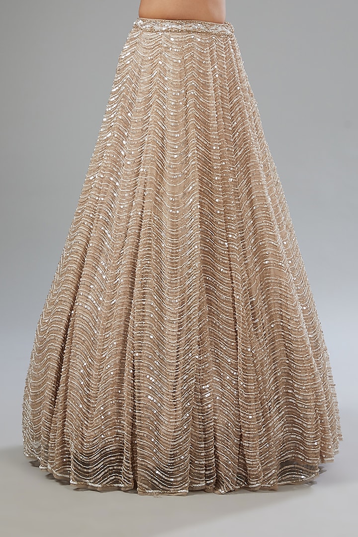 Ivory Organza Sequins Embroidered Kalidar Wedding Lehenga Set by Surabhi Chopra at Pernia's Pop Up Shop