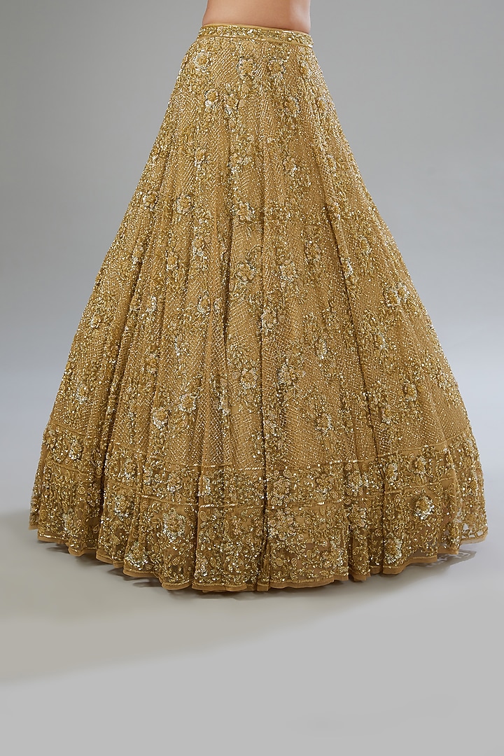 Gold Organza Sequins Embroidered Kalidar Bridal Lehenga Set by Surabhi Chopra at Pernia's Pop Up Shop