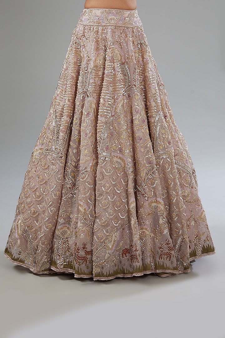 Pink Sheen Organza Sequins Embroidered Bridal Lehenga Set by Surabhi Chopra at Pernia's Pop Up Shop