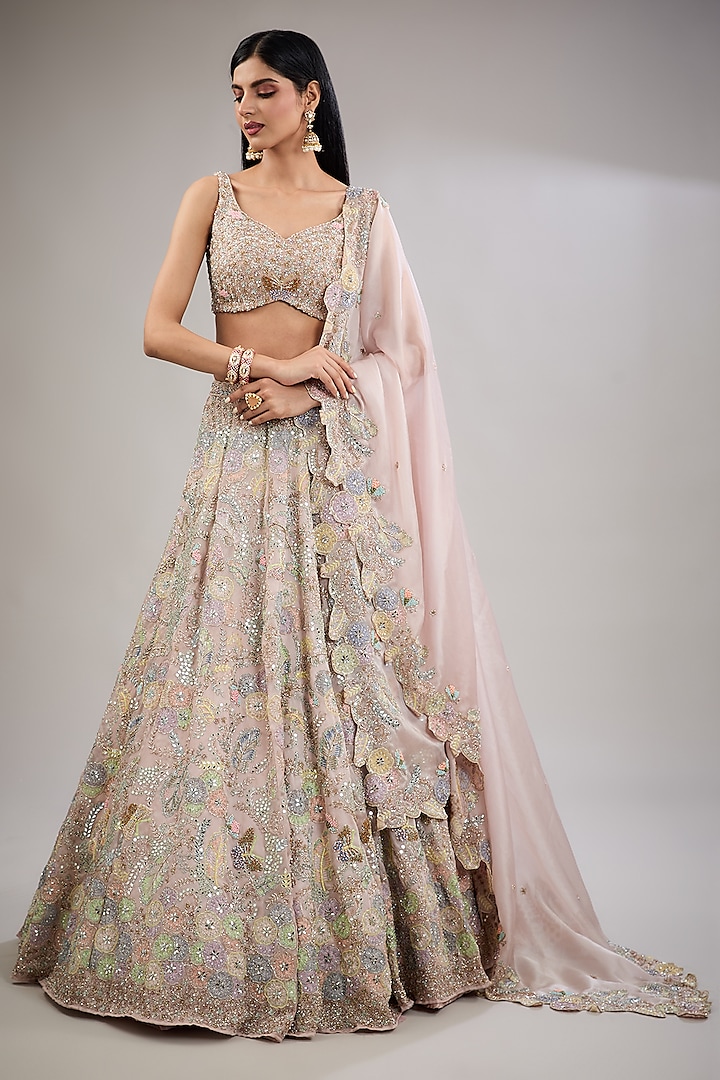 Baby Pink Tissue Hand Embroidered Bridal Lehenga Set by Surabhi Chopra at Pernia's Pop Up Shop