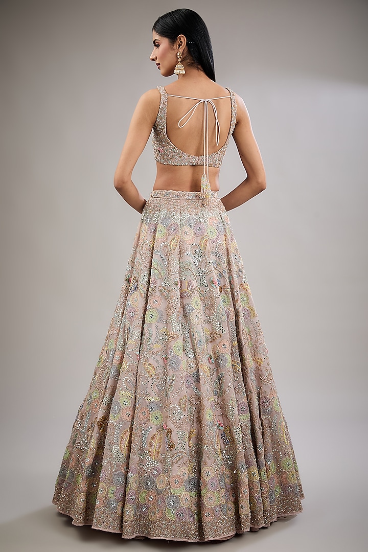 Baby Pink Tissue Hand Embroidered Bridal Lehenga Set by Surabhi Chopra at Pernia's Pop Up Shop