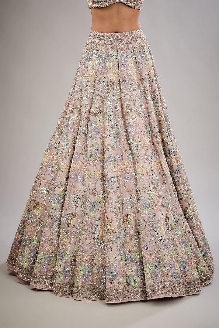 Baby Pink Tissue Hand Embroidered Bridal Lehenga Set by Surabhi Chopra at Pernia's Pop Up Shop