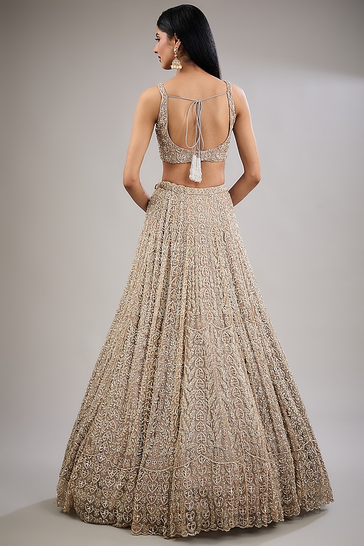 Grey Tissue & Tulle Hand Embroidered Bridal Lehenga Set by Surabhi Chopra at Pernia's Pop Up Shop