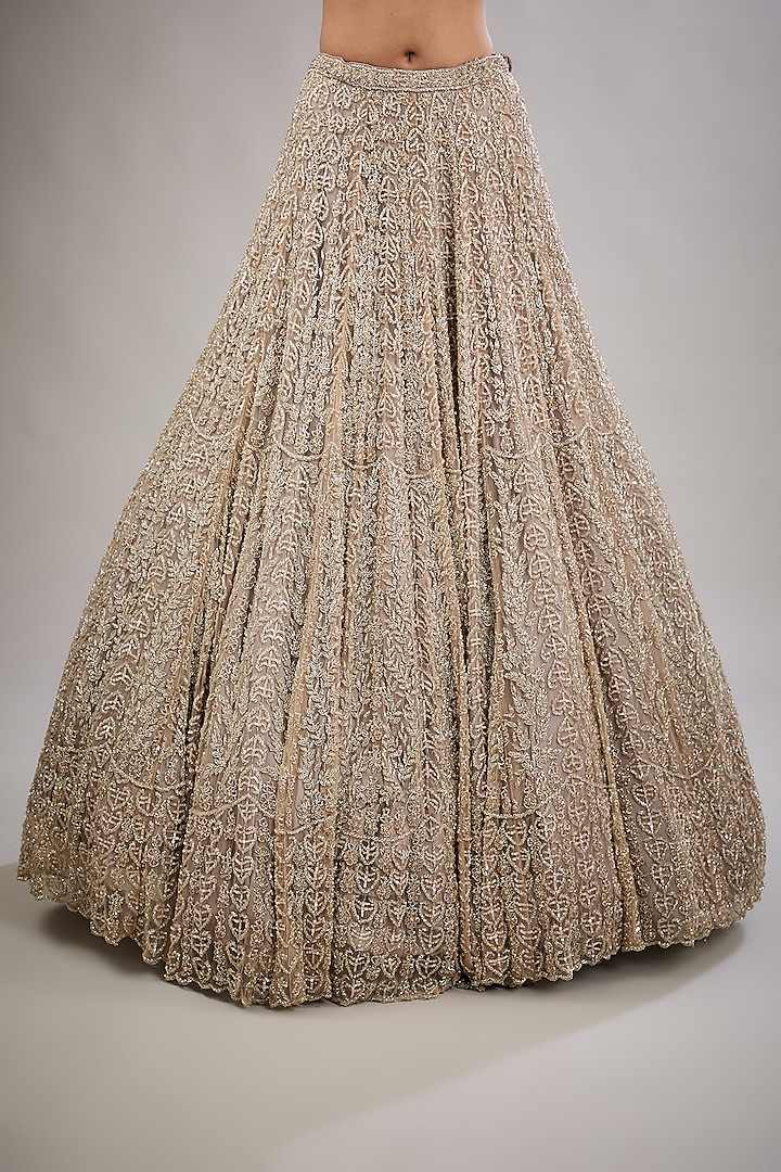 Grey Tissue & Tulle Hand Embroidered Bridal Lehenga Set by Surabhi Chopra at Pernia's Pop Up Shop