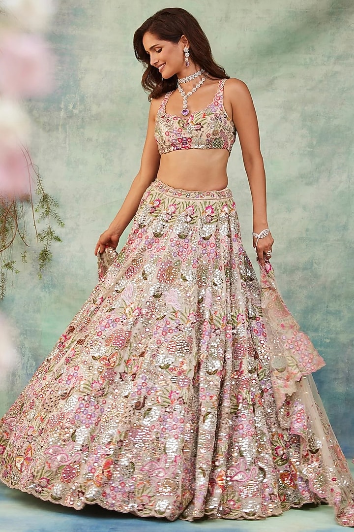 Lavender Tissue Crystal & Cutdana Embroidered Bridal Lehenga Set by Surabhi Chopra at Pernia's Pop Up Shop