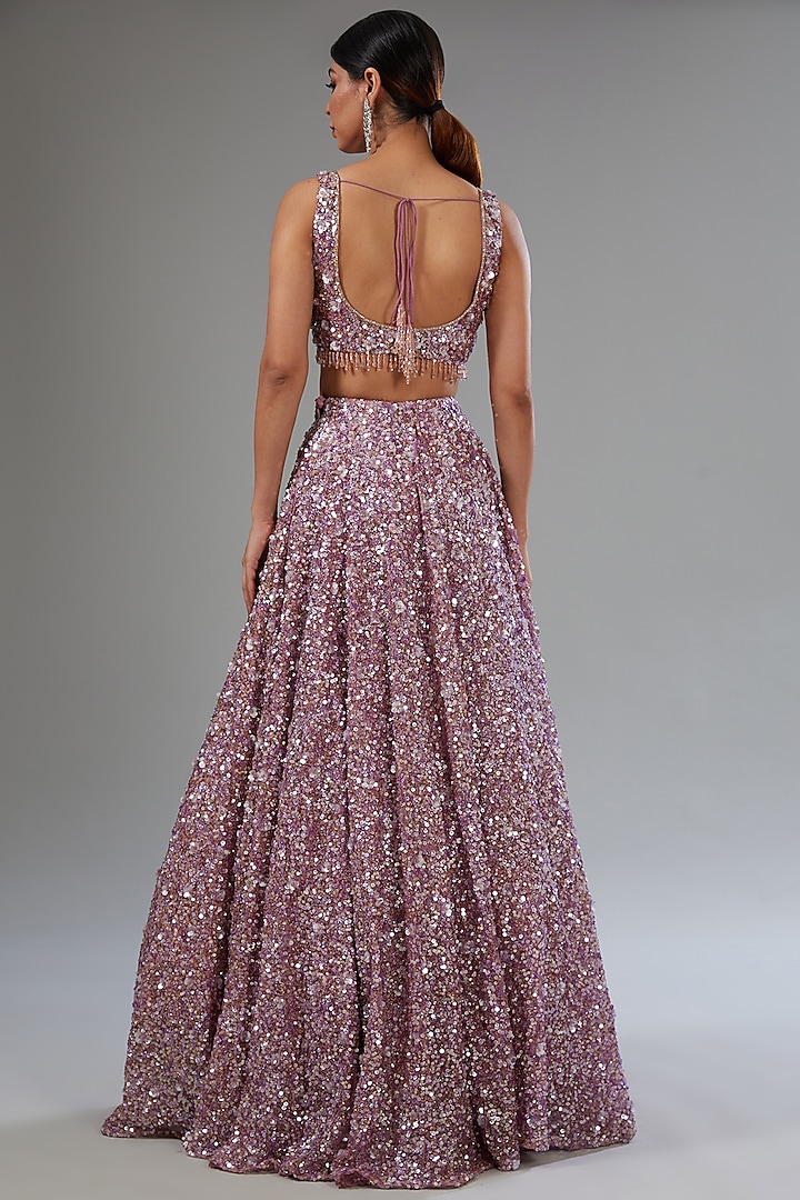 Pink Organza Tissue Sequins Embroidered Wedding Lehenga Set by Surabhi Chopra at Pernia's Pop Up Shop