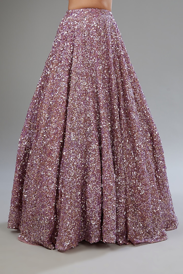 Pink Organza Tissue Sequins Embroidered Wedding Lehenga Set by Surabhi Chopra at Pernia's Pop Up Shop