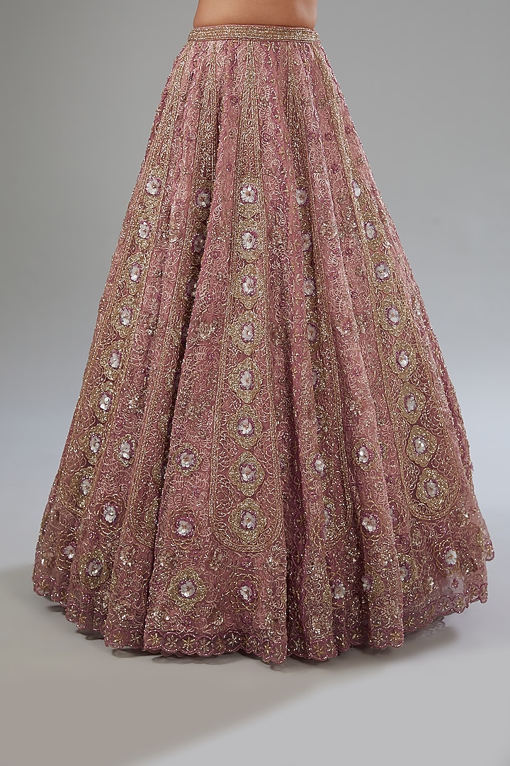 Pink Organza Sequins Embroidered Bridal Lehenga Set by Surabhi Chopra at Pernia's Pop Up Shop