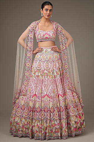 Multi-Colored Organza Hand Embroidered Lehenga Set by Surabhi Chopra