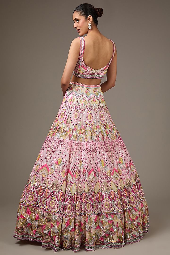 Multi-Colored Organza Hand Embroidered Bridal Lehenga Set by Surabhi Chopra at Pernia's Pop Up Shop
