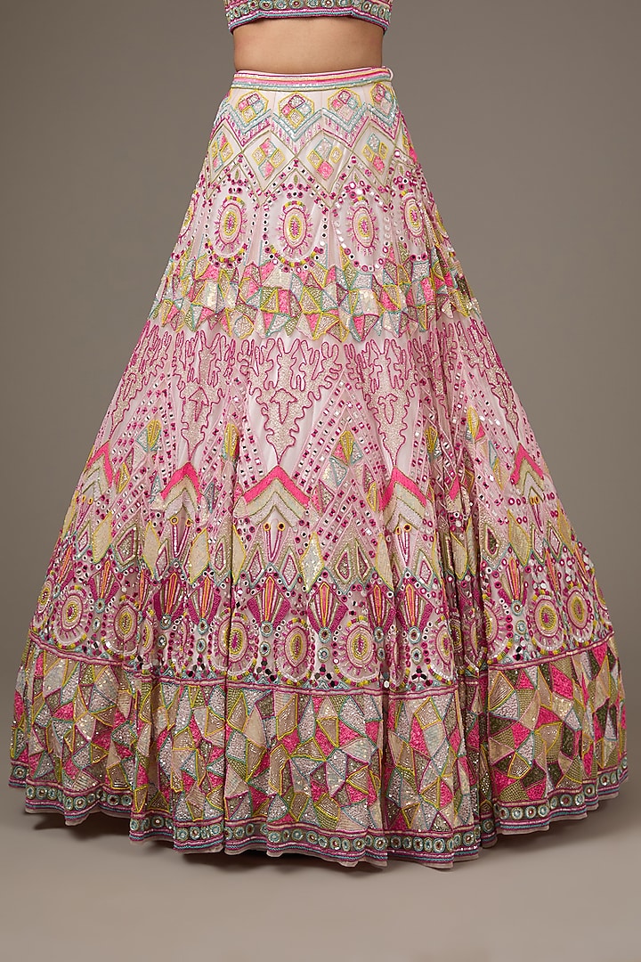 Multi-Colored Organza Hand Embroidered Bridal Lehenga Set by Surabhi Chopra at Pernia's Pop Up Shop