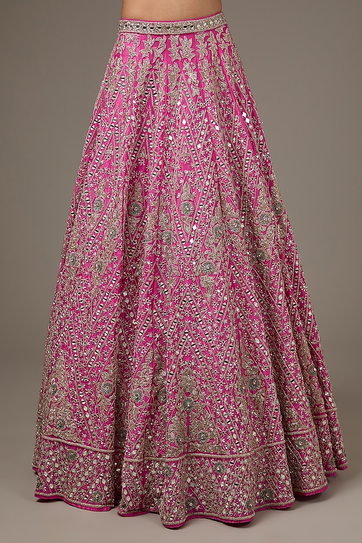 Bubble Gum Pink Raw Silk Hand Embroidered Bridal Lehenga Set by Surabhi Chopra at Pernia's Pop Up Shop
