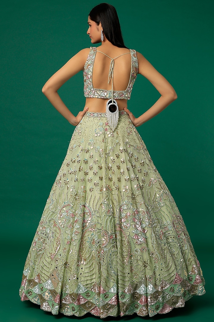 Mint Green Embroidered Bridal Lehenga Set by Surabhi Chopra at Pernia's Pop Up Shop