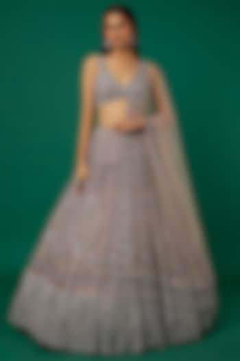 Nude Grey Embroidered Bridal Lehenga Set by Surabhi Chopra at Pernia's Pop Up Shop