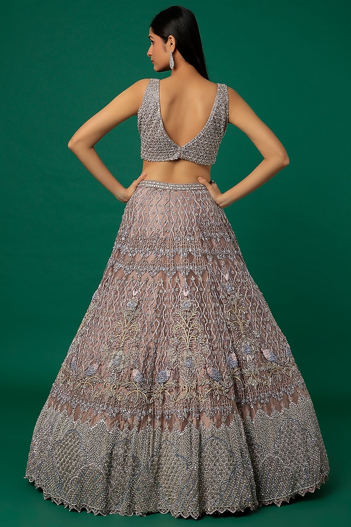 Nude Grey Embroidered Bridal Lehenga Set by Surabhi Chopra at Pernia's Pop Up Shop