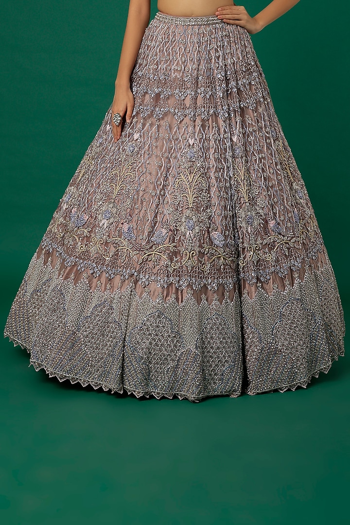 Nude Grey Embroidered Bridal Lehenga Set by Surabhi Chopra at Pernia's Pop Up Shop