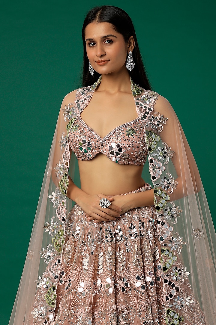 Powder Pink Embroidered Bridal Lehenga Set by Surabhi Chopra at Pernia's Pop Up Shop