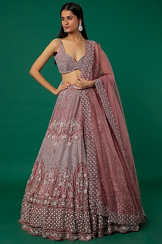 Lilac Tulle Embroidered Lehenga Set by Surabhi Chopra