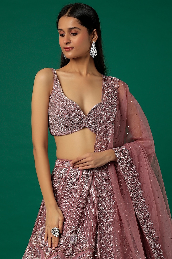 Lilac Tulle Embroidered Bridal Lehenga Set by Surabhi Chopra at Pernia's Pop Up Shop