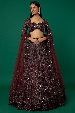 Mahogany Embroidered Lehenga Set by Surabhi Chopra