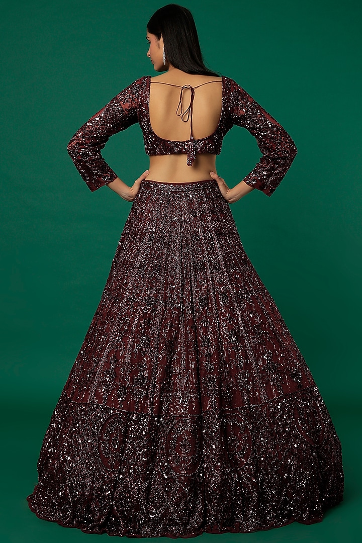 Mahogany Embroidered Bridal Lehenga Set by Surabhi Chopra at Pernia's Pop Up Shop