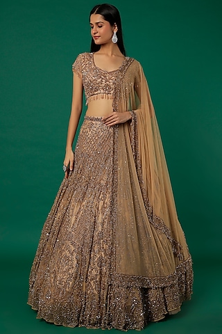 Gold Embroidered Lehenga Set by Surabhi Chopra