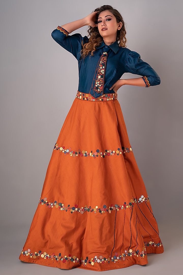 Rust Orange Silk Skirt Set by Siddh by Deepa Goel at Pernia's Pop Up Shop