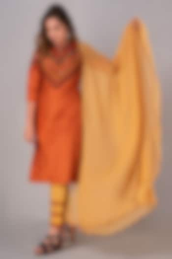 Rust Orange Hand Embroidered Kurta Set by Siddh by Deepa Goel