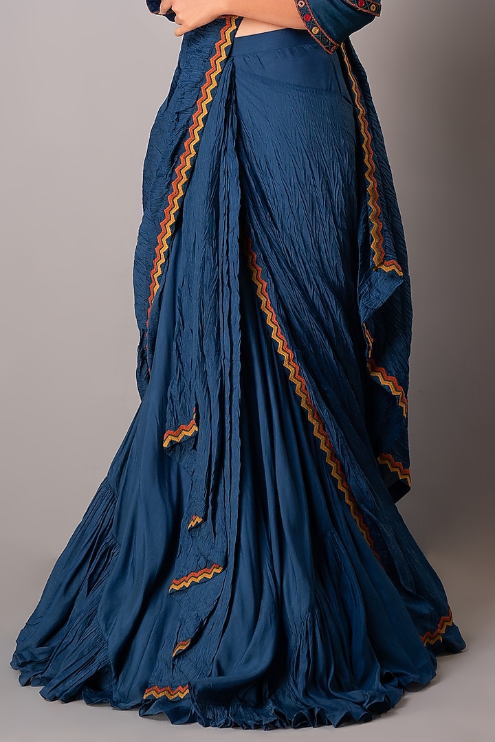 Indigo Blue Silk Draped Wedding Saree Set by Siddh by Deepa Goel at Pernia's Pop Up Shop