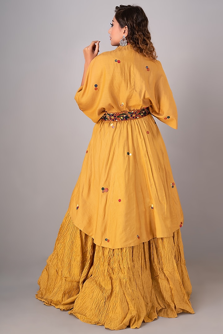 Yellow Textured Fabric Pant Set by Siddh by Deepa Goel at Pernia's Pop Up Shop