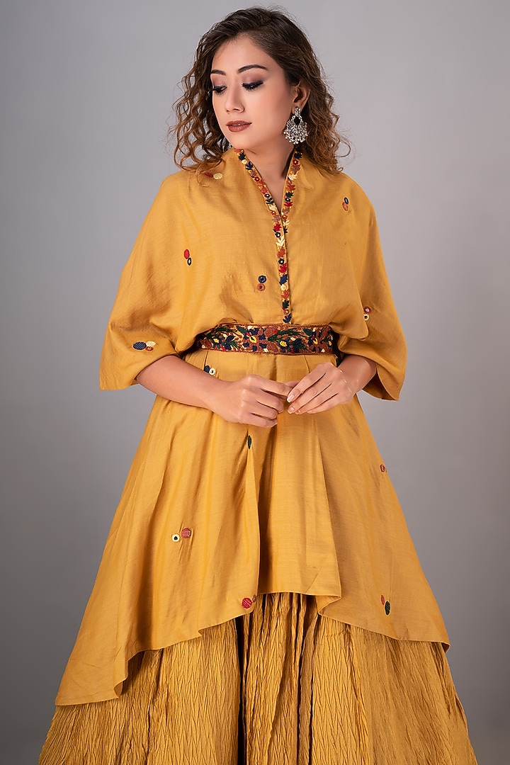 Yellow Textured Fabric Pant Set by Siddh by Deepa Goel at Pernia's Pop Up Shop
