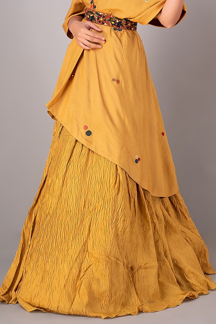 Yellow Textured Fabric Pant Set by Siddh by Deepa Goel at Pernia's Pop Up Shop