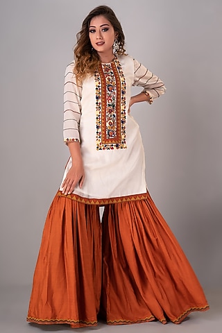 Rust Orange Organza Gharara Set by Siddh by Deepa Goel