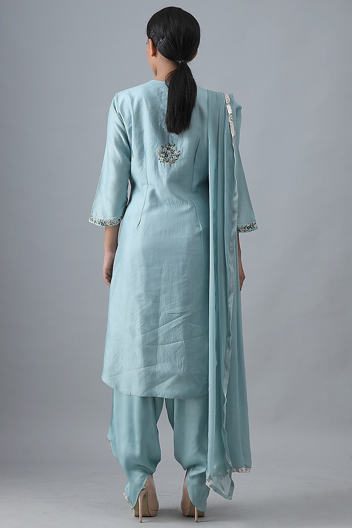 Sky Blue Embroidered Kurta Set by Siddh by Deepa Goel at Pernia's Pop Up Shop