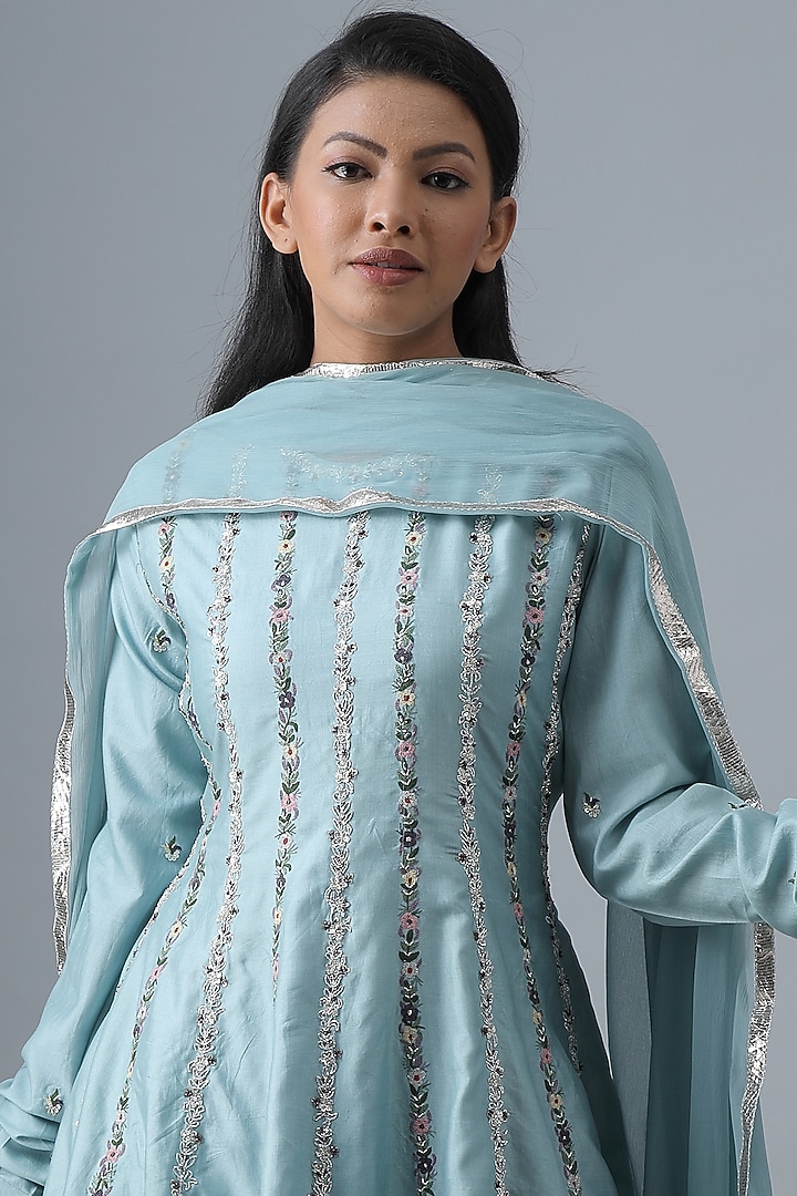 Sky Blue Embroidered Gharara Set by Siddh by Deepa Goel at Pernia's Pop Up Shop