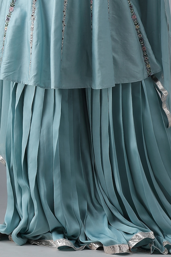 Sky Blue Embroidered Gharara Set by Siddh by Deepa Goel at Pernia's Pop Up Shop