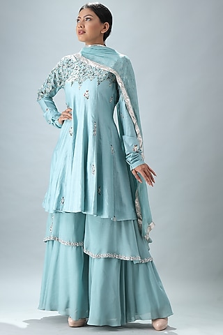 Sky Blue Embroidered Anarkali Set by Siddh by Deepa Goel