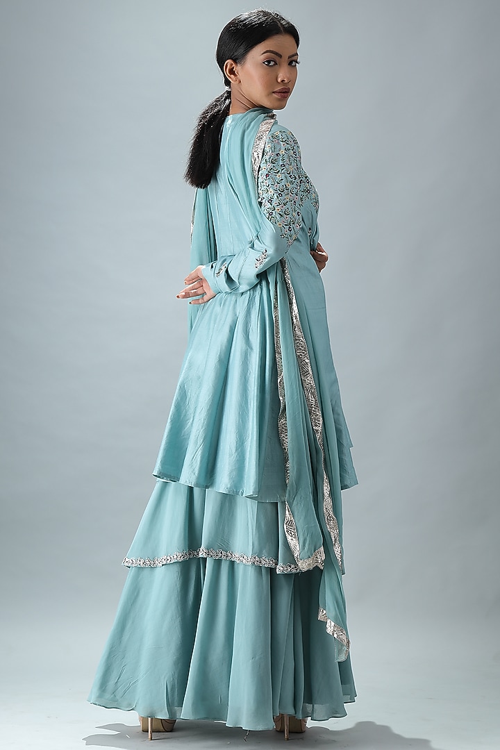 Sky Blue Embroidered Wedding Anarkali Set by Siddh by Deepa Goel at Pernia's Pop Up Shop