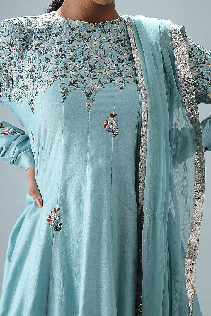 Sky Blue Embroidered Wedding Anarkali Set by Siddh by Deepa Goel at Pernia's Pop Up Shop