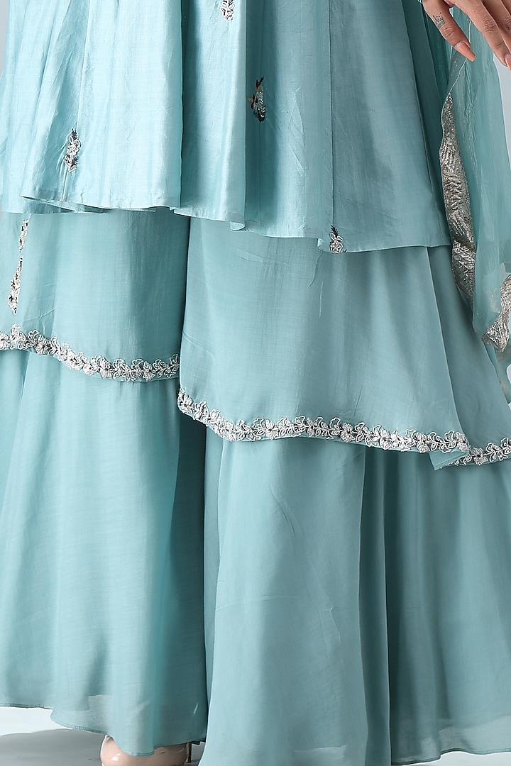 Sky Blue Embroidered Wedding Anarkali Set by Siddh by Deepa Goel at Pernia's Pop Up Shop