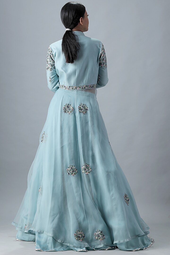 Sky Blue Embroidered Jacket Set by Siddh by Deepa Goel at Pernia's Pop Up Shop