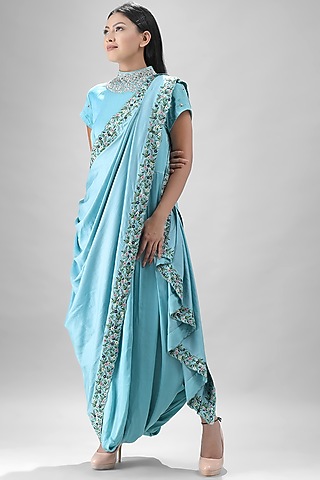 Sky Blue Embroidered Maxi Dress by Siddh by Deepa Goel