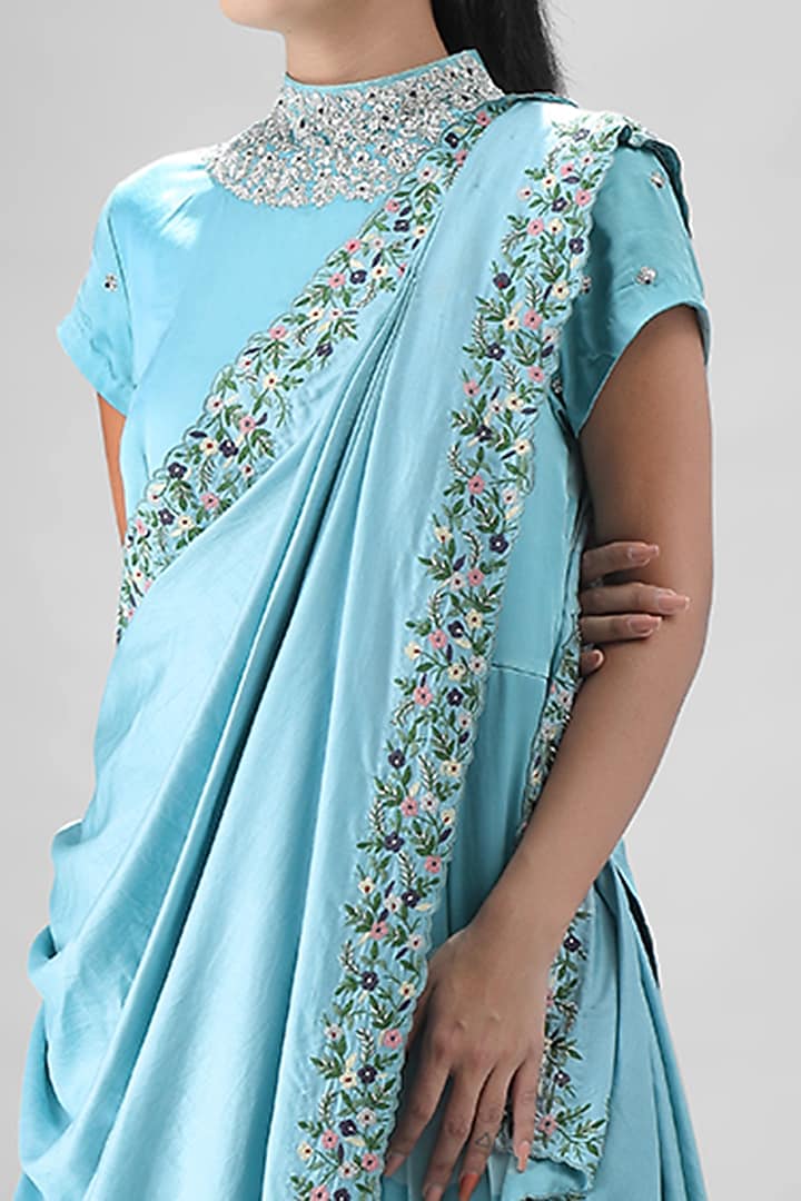 Sky Blue Embroidered Maxi Cocktail Dress by Siddh by Deepa Goel at Pernia's Pop Up Shop