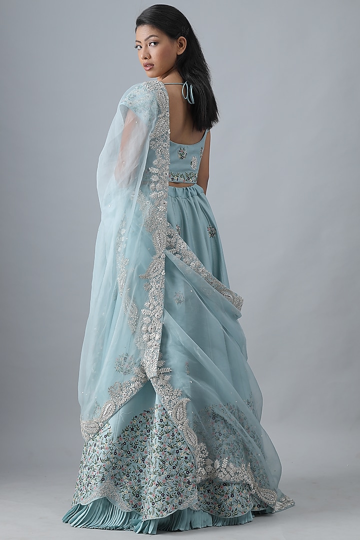 Sky Blue Embroidered Wedding Lehenga Set by Siddh by Deepa Goel at Pernia's Pop Up Shop