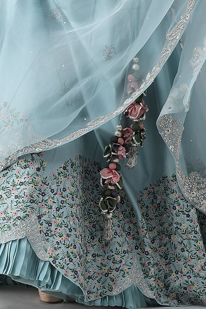 Sky Blue Embroidered Wedding Lehenga Set by Siddh by Deepa Goel at Pernia's Pop Up Shop