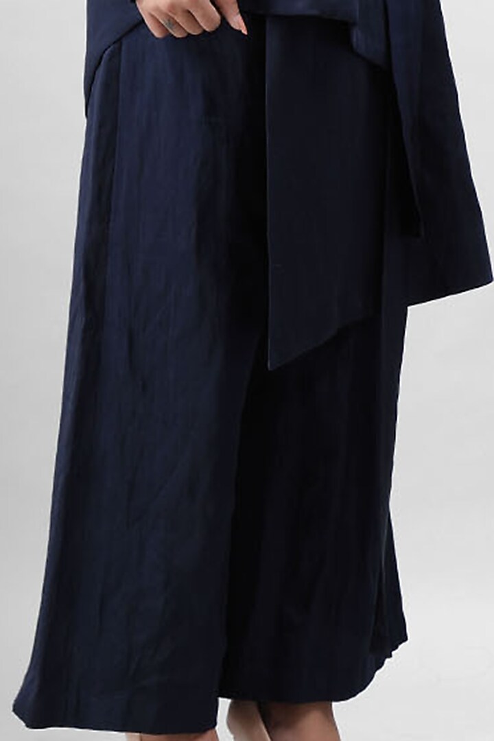 Navy Blue Embroidered Asymmetrical Jacket Set by Siddh by Deepa Goel at Pernia's Pop Up Shop