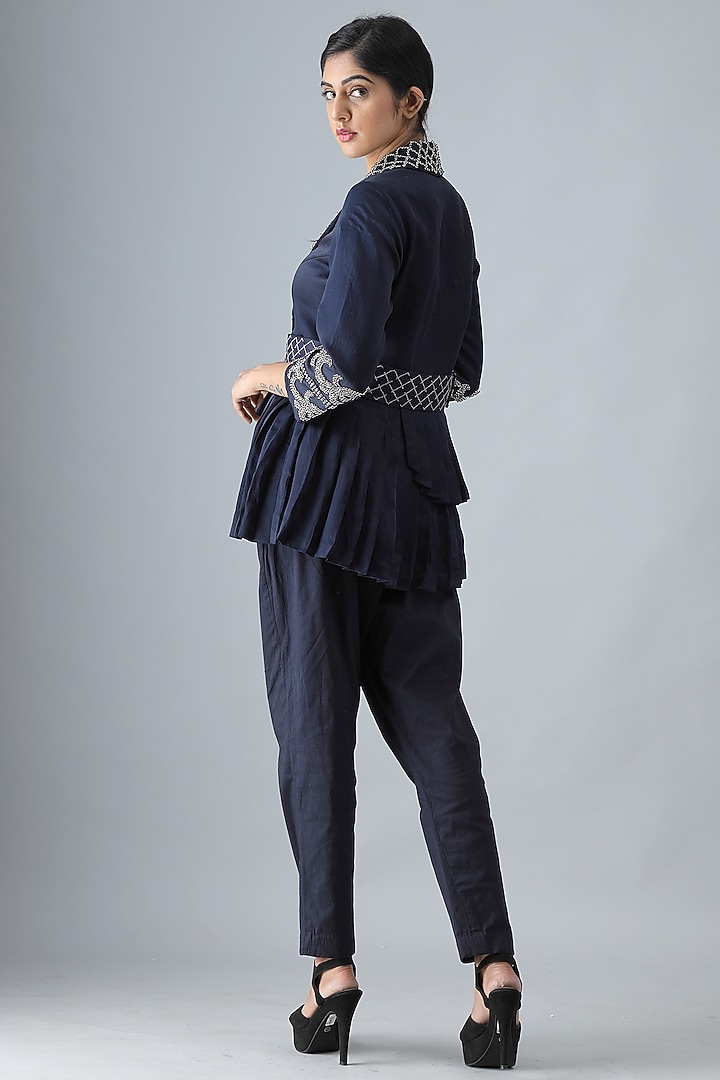 Navy Blue Narrow Pant Set by Siddh by Deepa Goel at Pernia's Pop Up Shop
