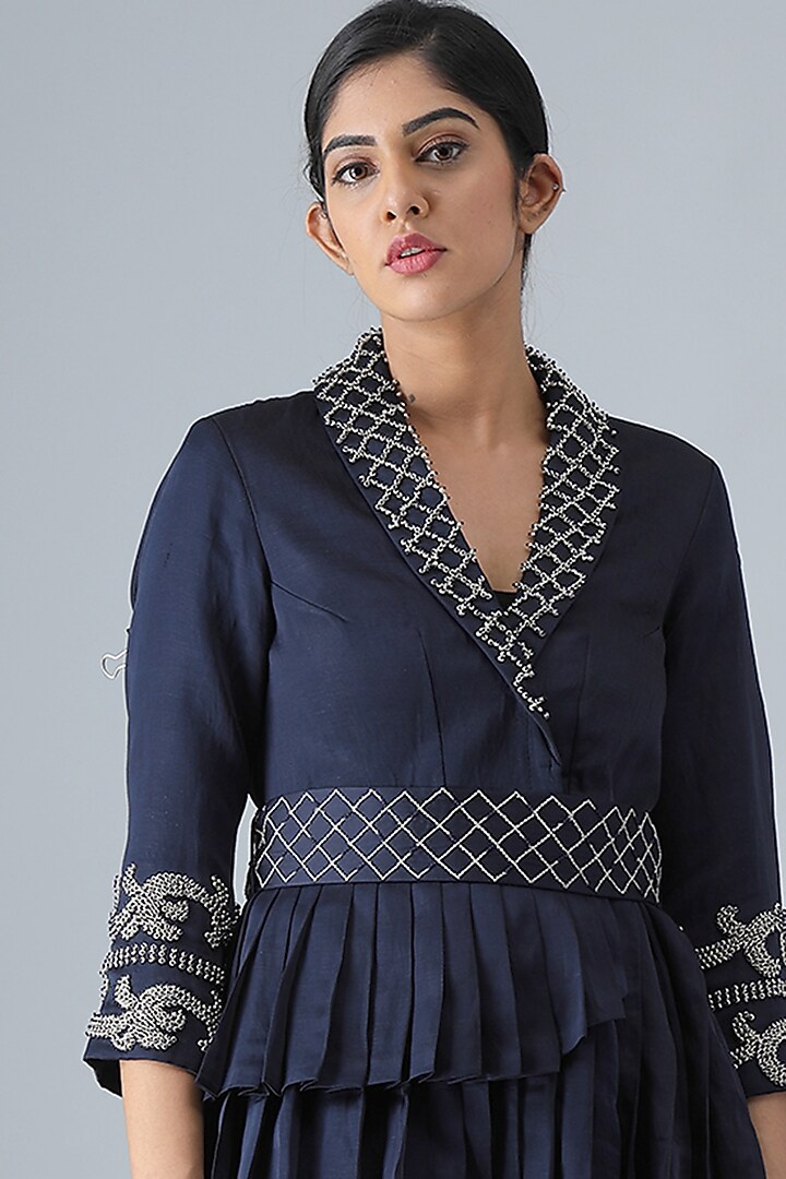 Navy Blue Narrow Pant Set by Siddh by Deepa Goel at Pernia's Pop Up Shop