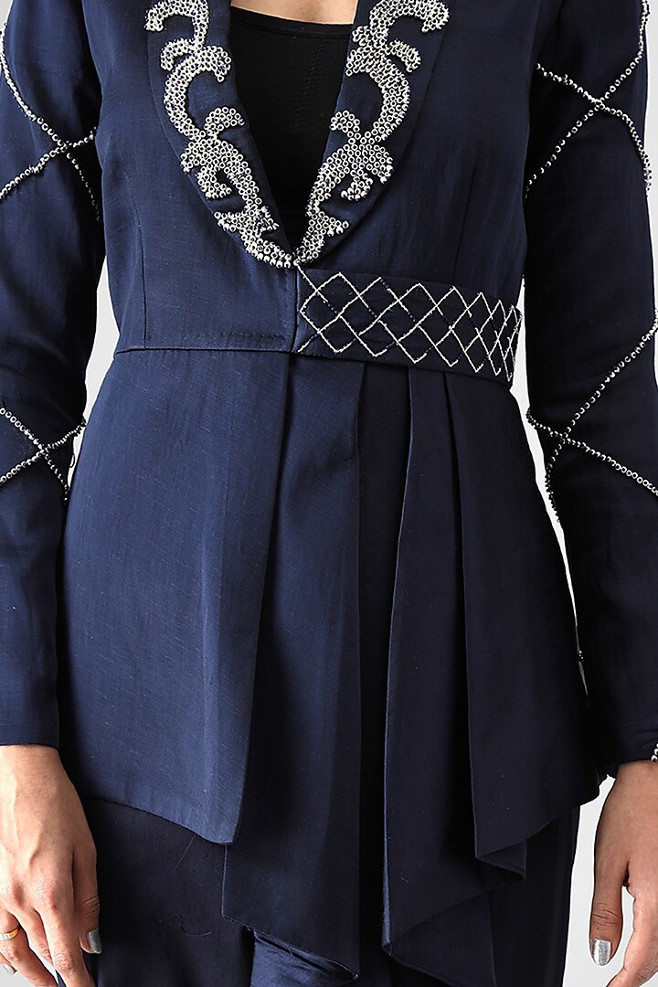 Navy Blue Cotton Lycra Narrow Pant Set by Siddh by Deepa Goel at Pernia's Pop Up Shop