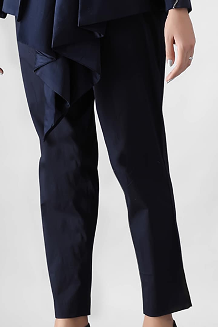 Navy Blue Cotton Lycra Narrow Pant Set by Siddh by Deepa Goel at Pernia's Pop Up Shop